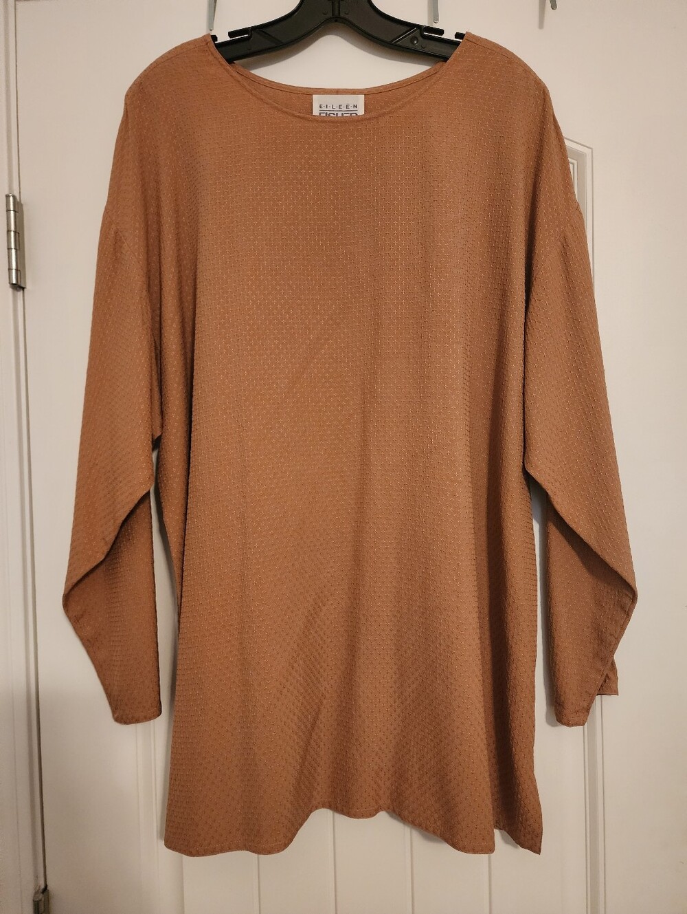 Eileen Fisher Camel Textured Long Sleeve Tunic 100% Silk Size 2 (22/24) Luxury